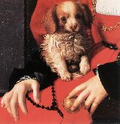 BRONZINO, Agnolo Portrait of a Lady with a Puppy (detail) fg oil on canvas